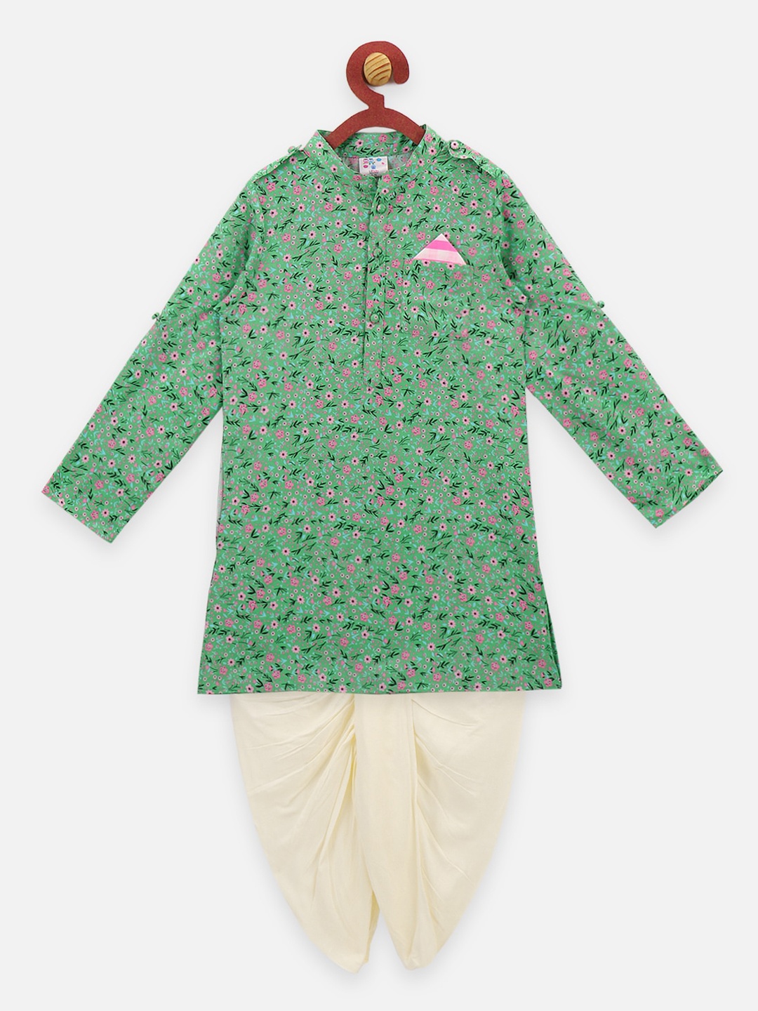 

LilPicks Boys Green & Cream Floral Print Kurta with Dhoti Pants