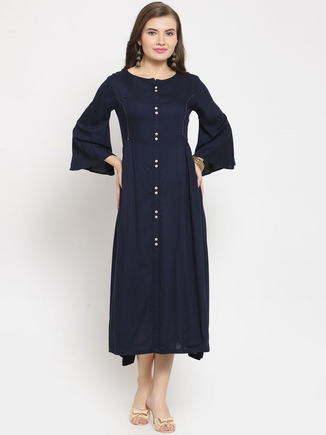 

Kvsfab Women Navy Blue Solid A-Line Dress