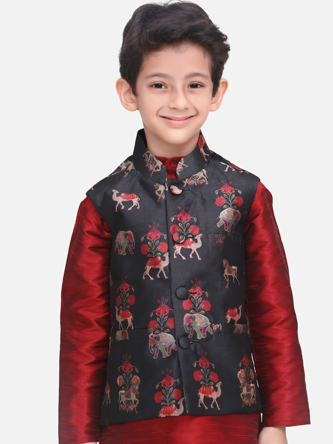 

LilPicks Boys Black Printed Nehru Jacket