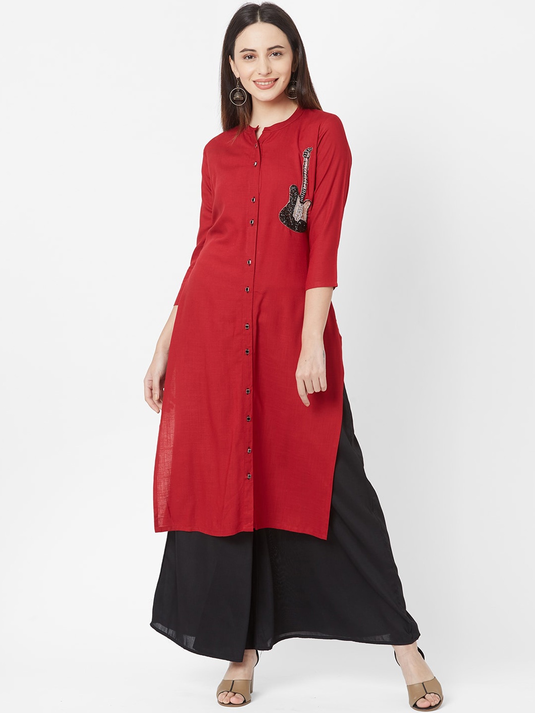 

FASHOR Women Maroon Solid Straight Kurta