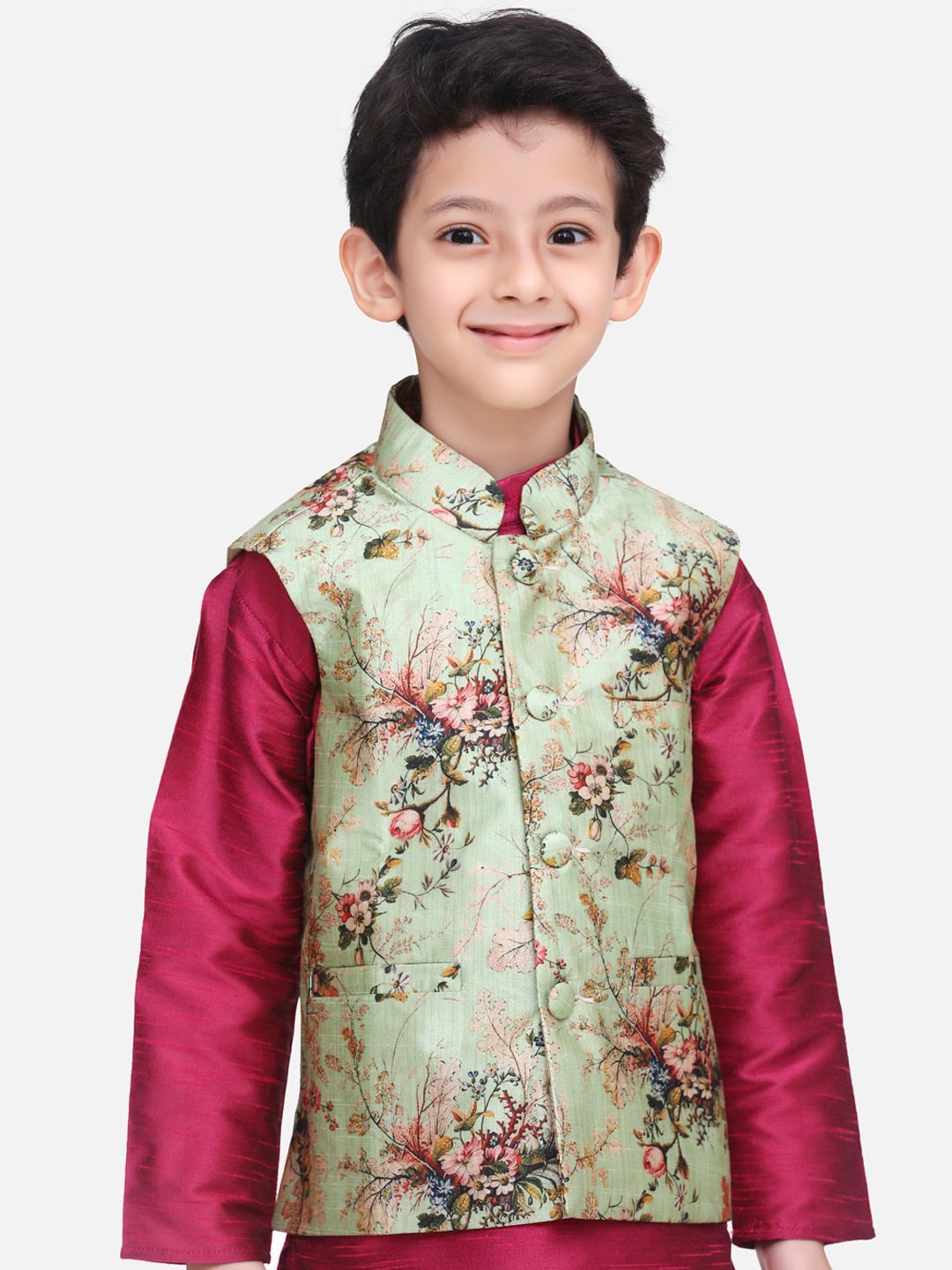

LilPicks Boys Green Printed Nehru Jacket