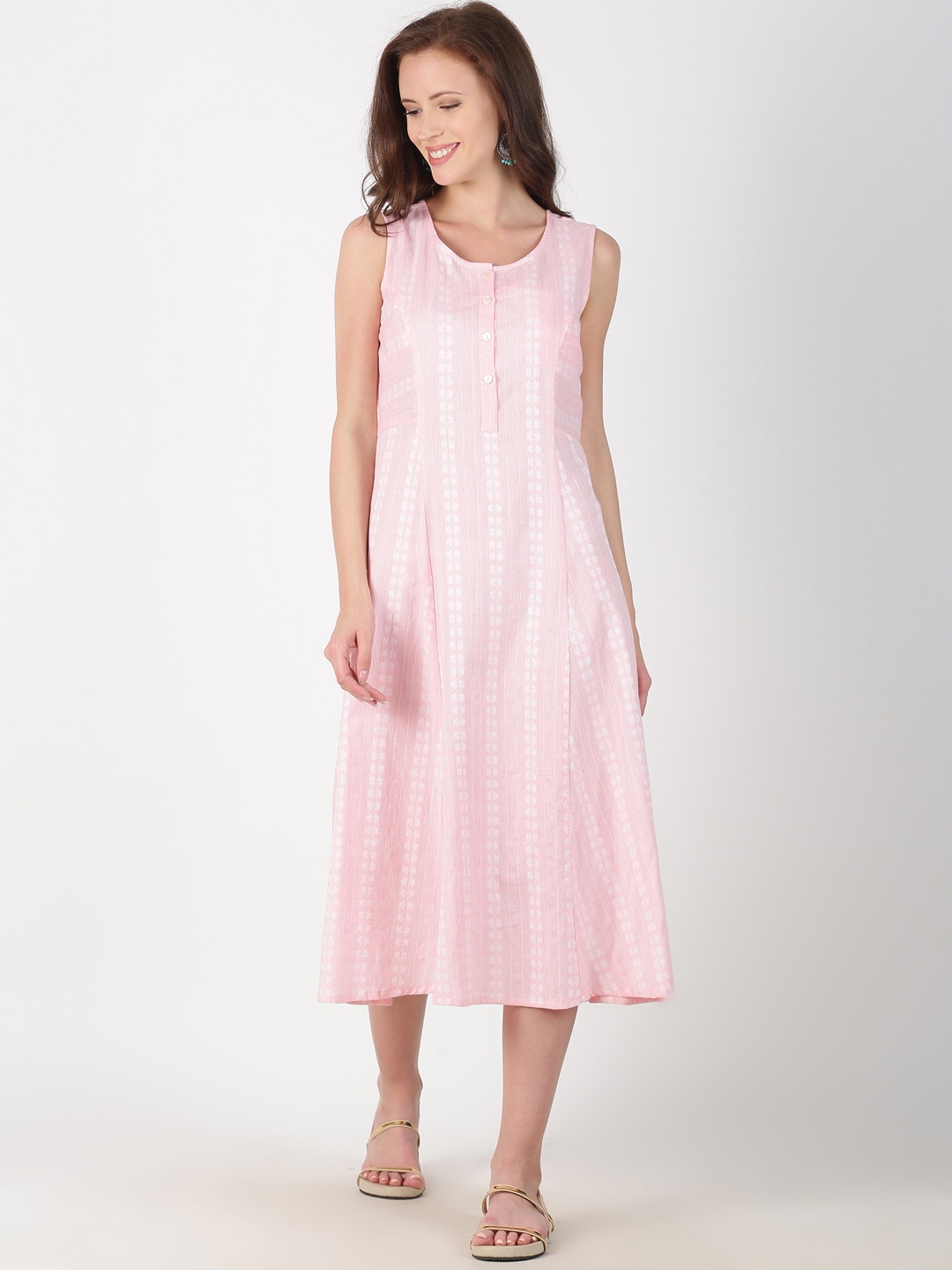 

Saffron Threads Women Pink Self Design A-Line Dress