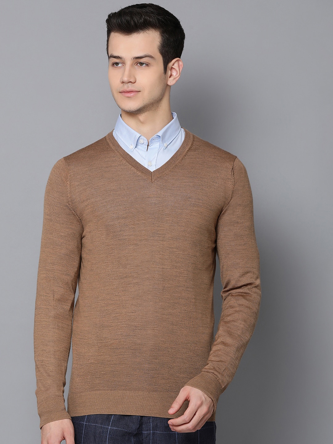 

LINDBERGH Men Brown Solid Pullover Woolen Sweater