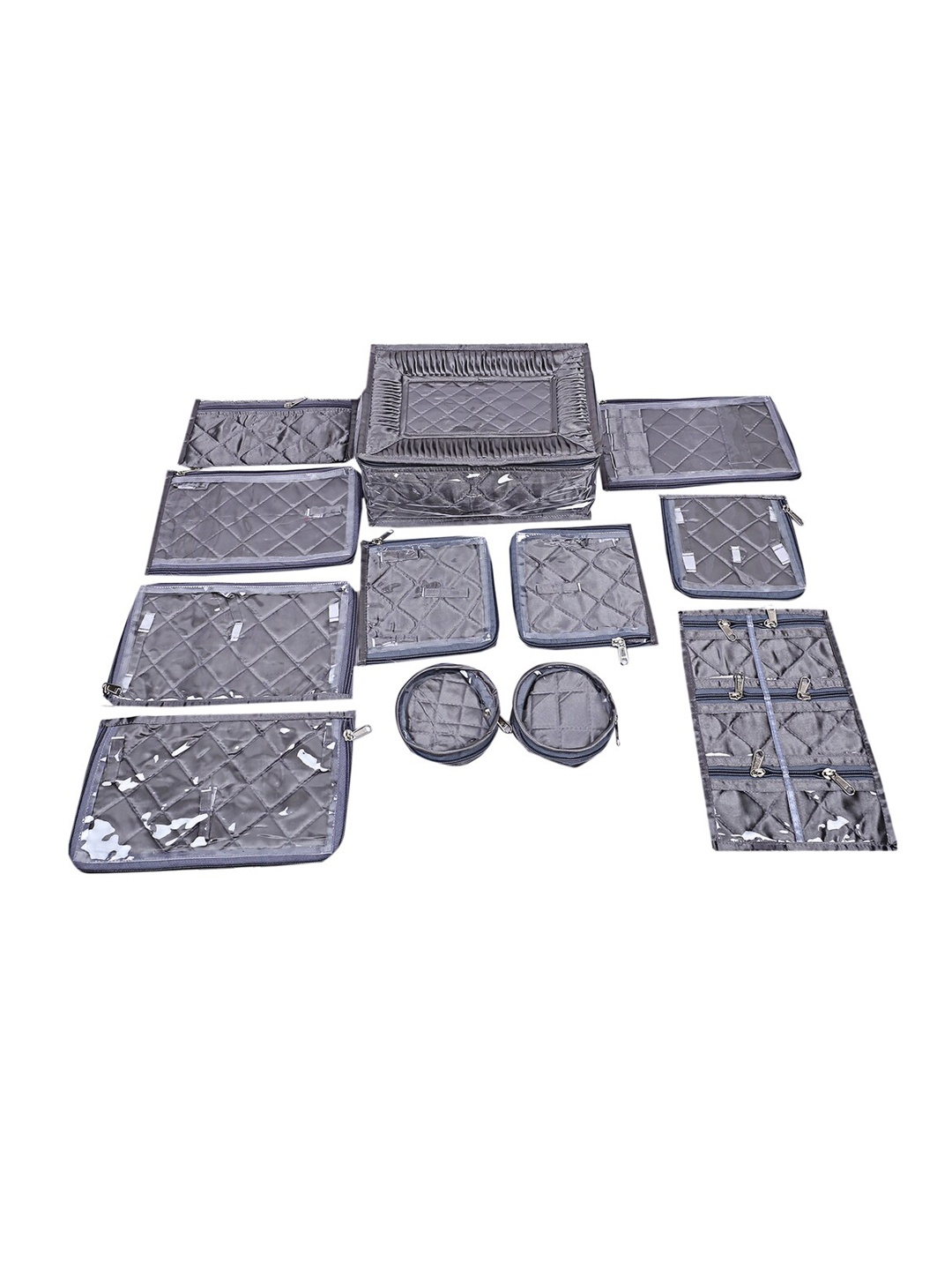 

Kuber Industries Grey Solid Laminated Satin Locker Jewellery Kit With 12 Pouches