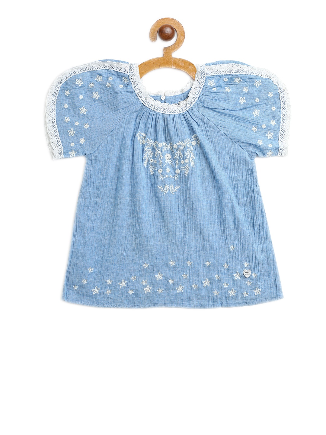 

Pepe Jeans Girls Blue Embroidered Pure Cotton Top
