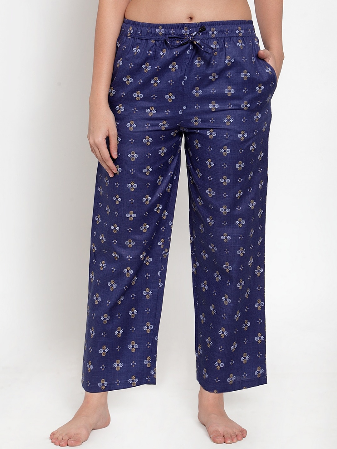 Secret Wish Women Navy Blue & White Printed Lounge Pants