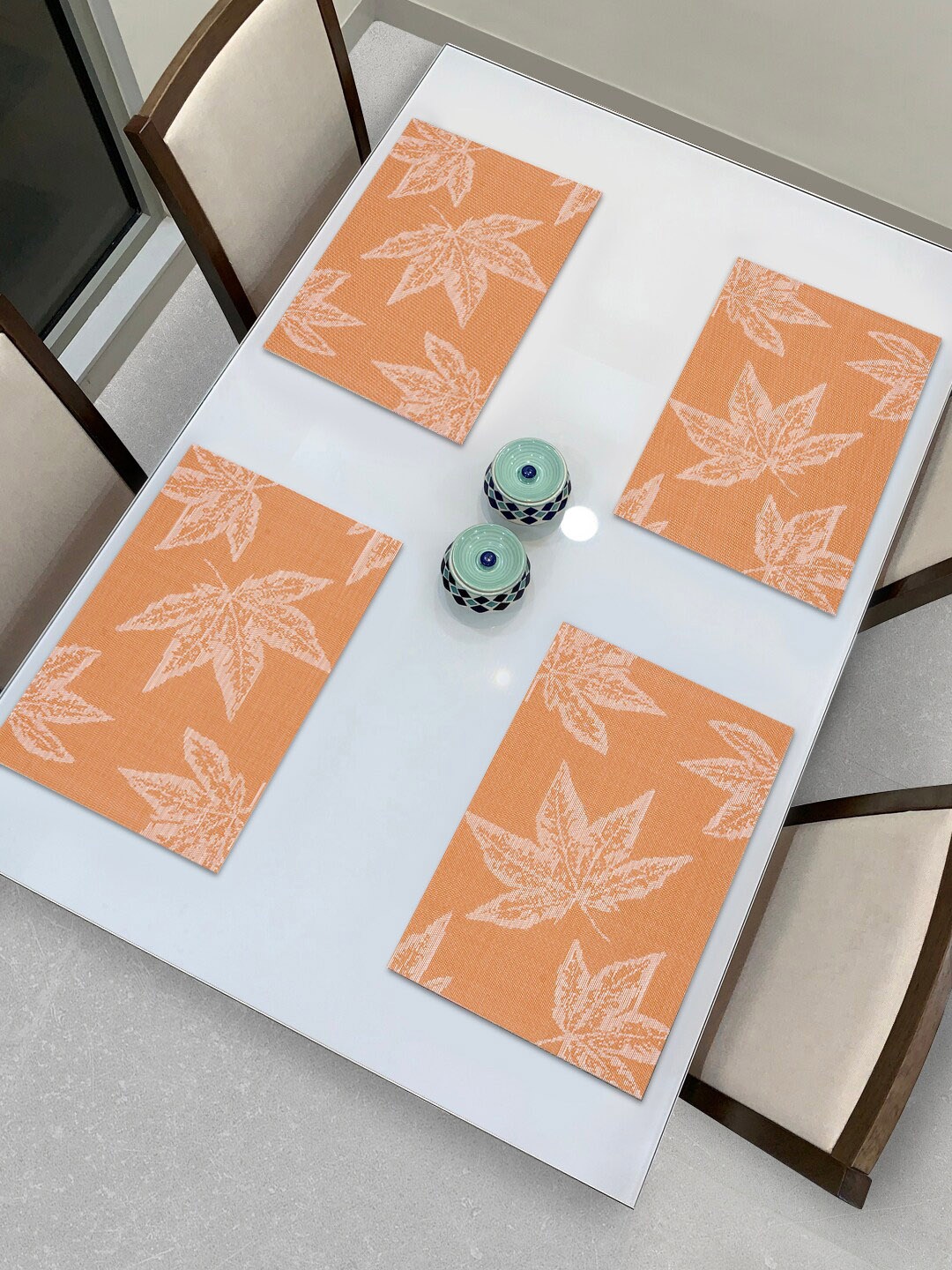 

HOKIPO Set Of 4 Orange & White Floral Reversible Table Placemats