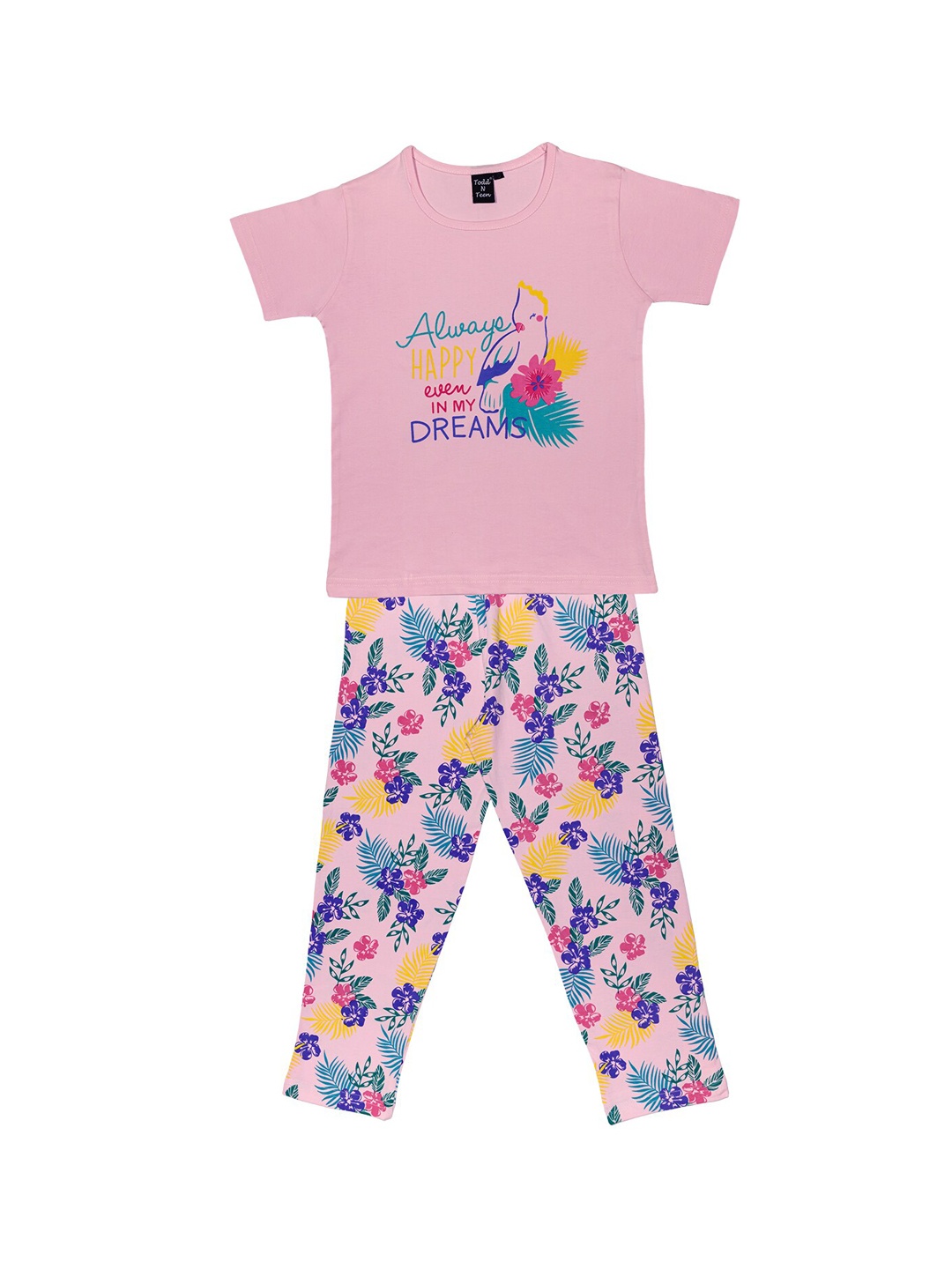 

Todd N Teen Girls Pink & Multicoloured Printed Night suit