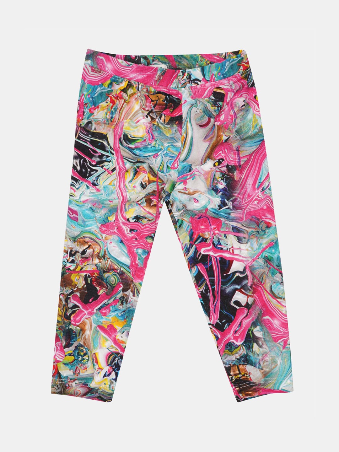 

OHMS Girls Pink & Sea Green Digital Printed Three-Fourth Length Leggings