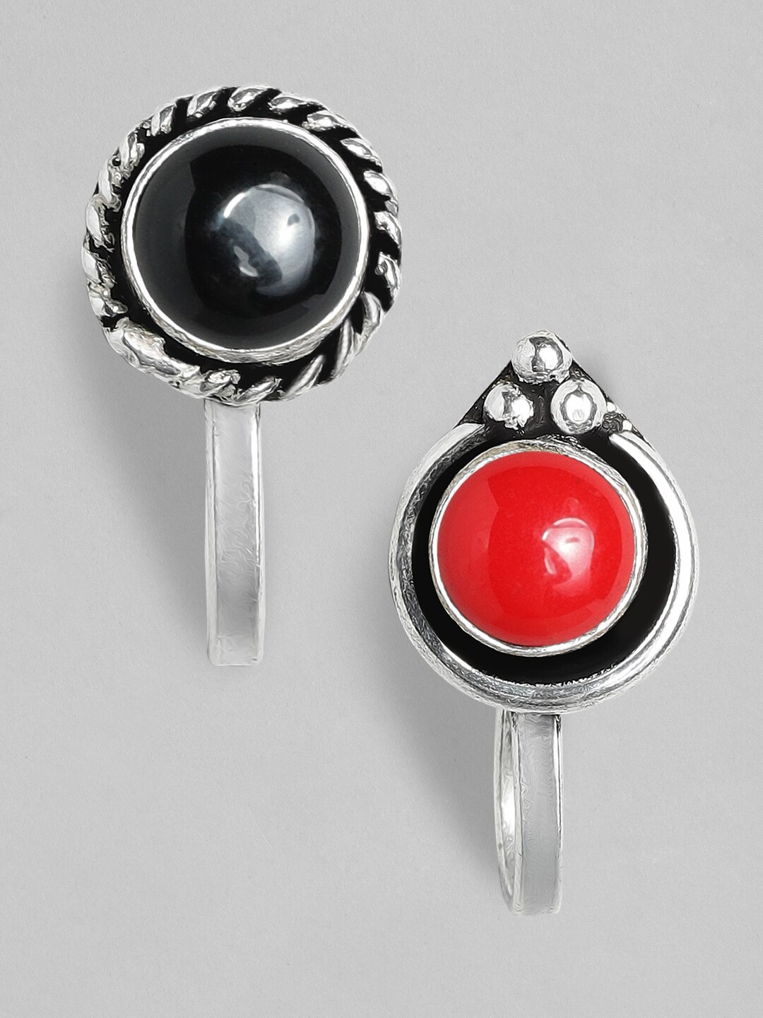 

Rubans Set Of 2 Oxidized Silver-Plated Handcrafted Nosepins