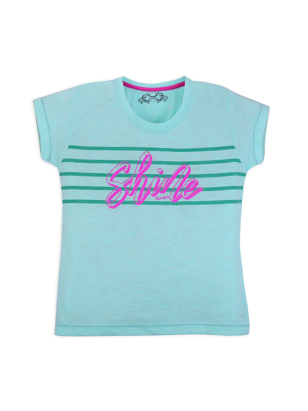 

FEMEA Girls Blue & Pink Printed Pure Cotton Top