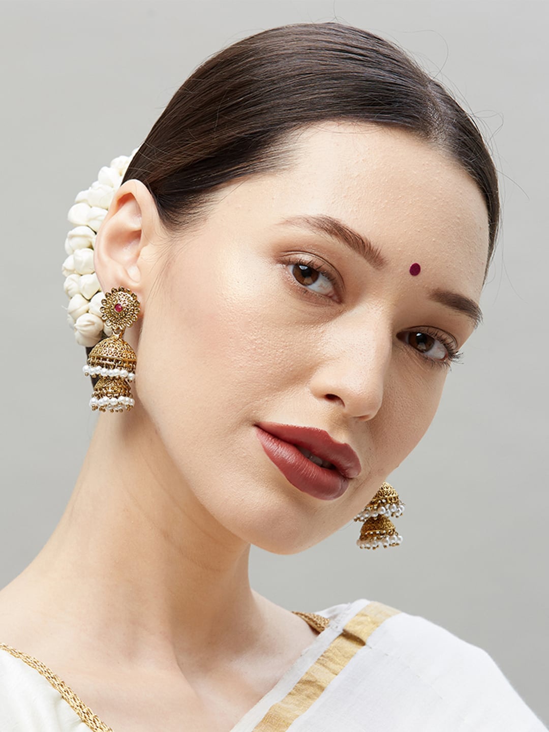 

Fida Gold-Plated & Red Dome Shaped Jhumkas