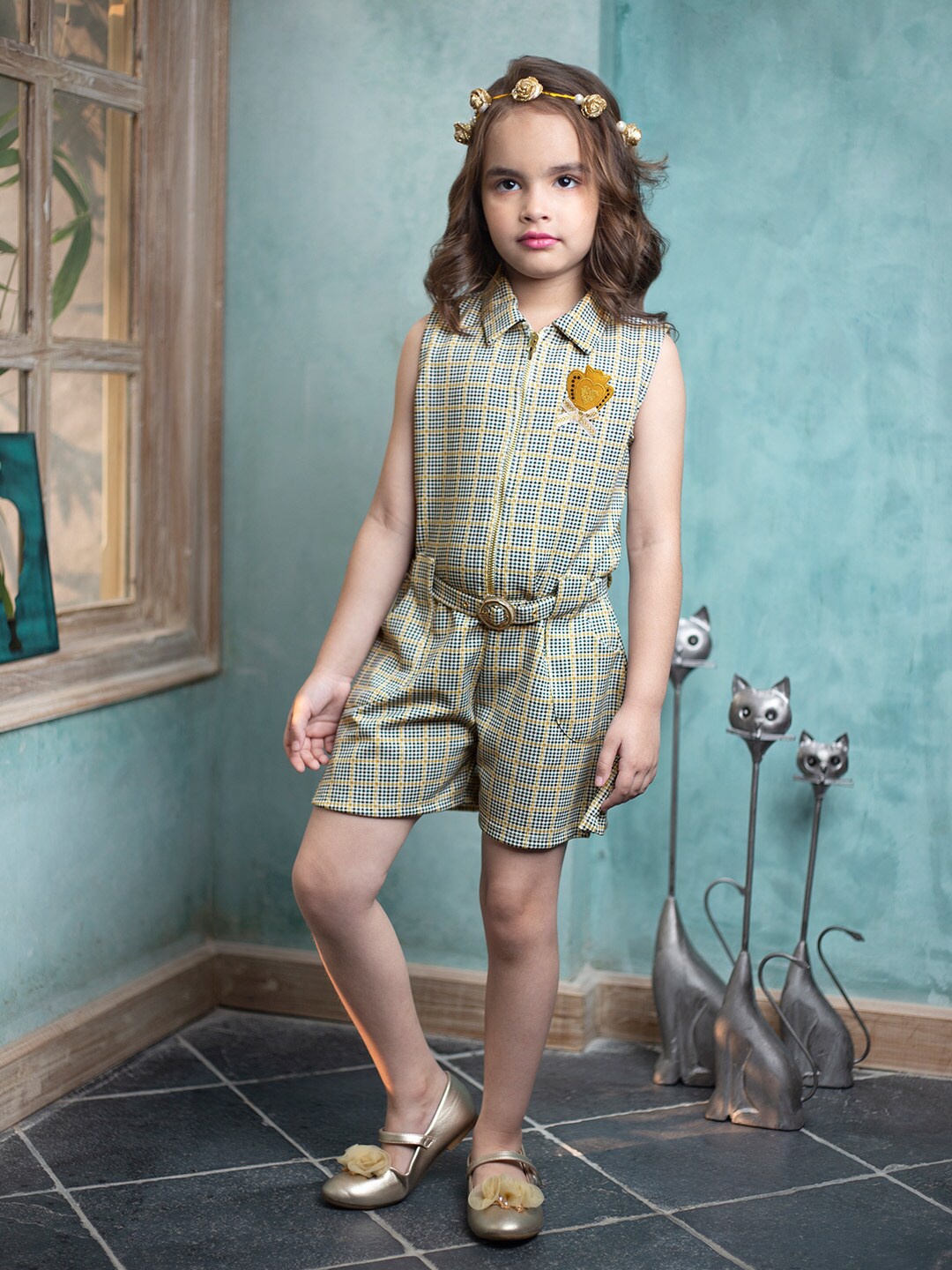 

Peppermint Girls Mustard Yellow & Black Printed Playsuit