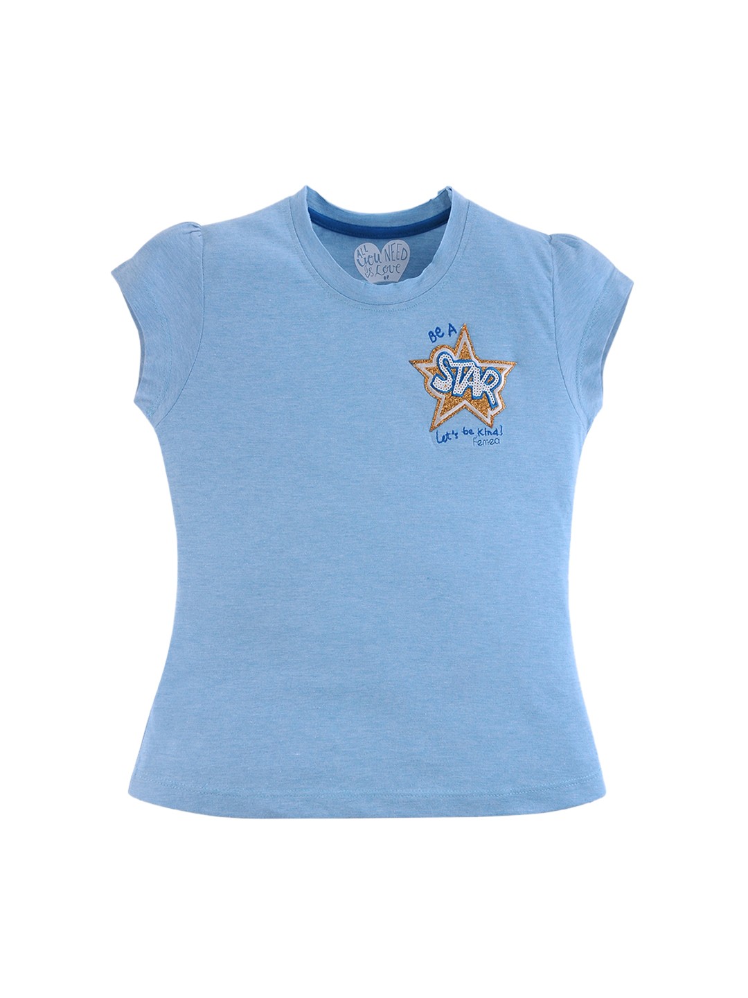 

FEMEA Girls Blue Solid Knitted Pure Cotton Top