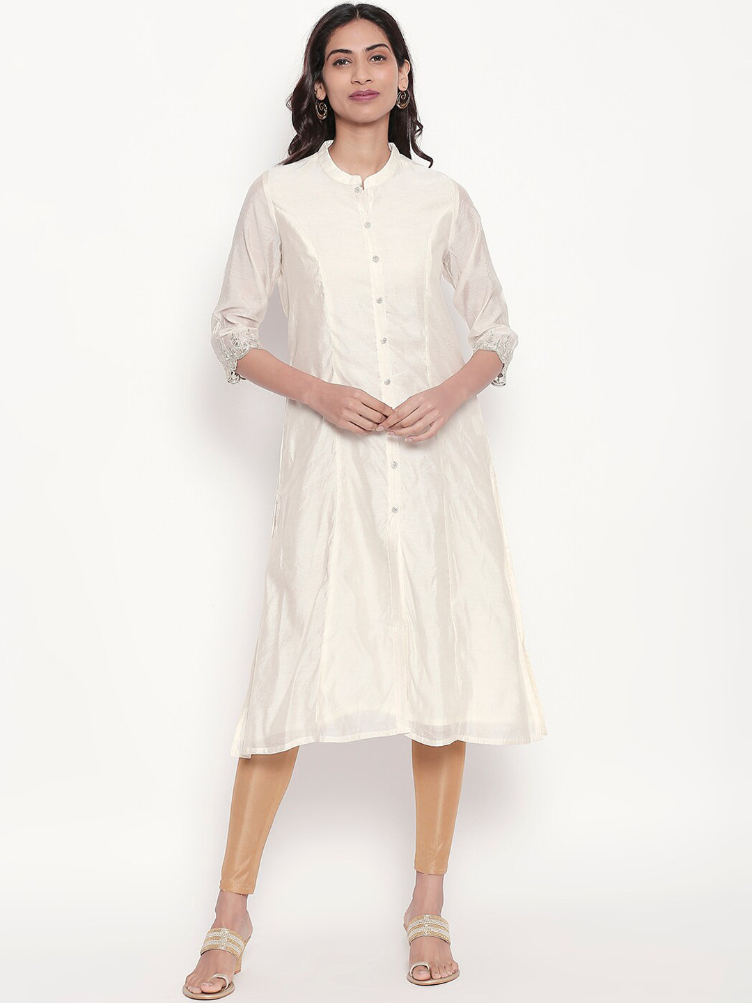 

RANGMANCH BY PANTALOONS Women Off-White Solid Straight Kurta