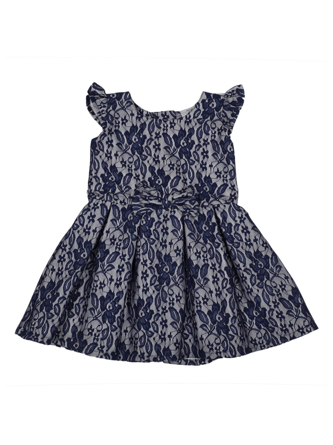

Doodle Girls Navy Blue & Off-White Embroidered Fit and Flare Dress