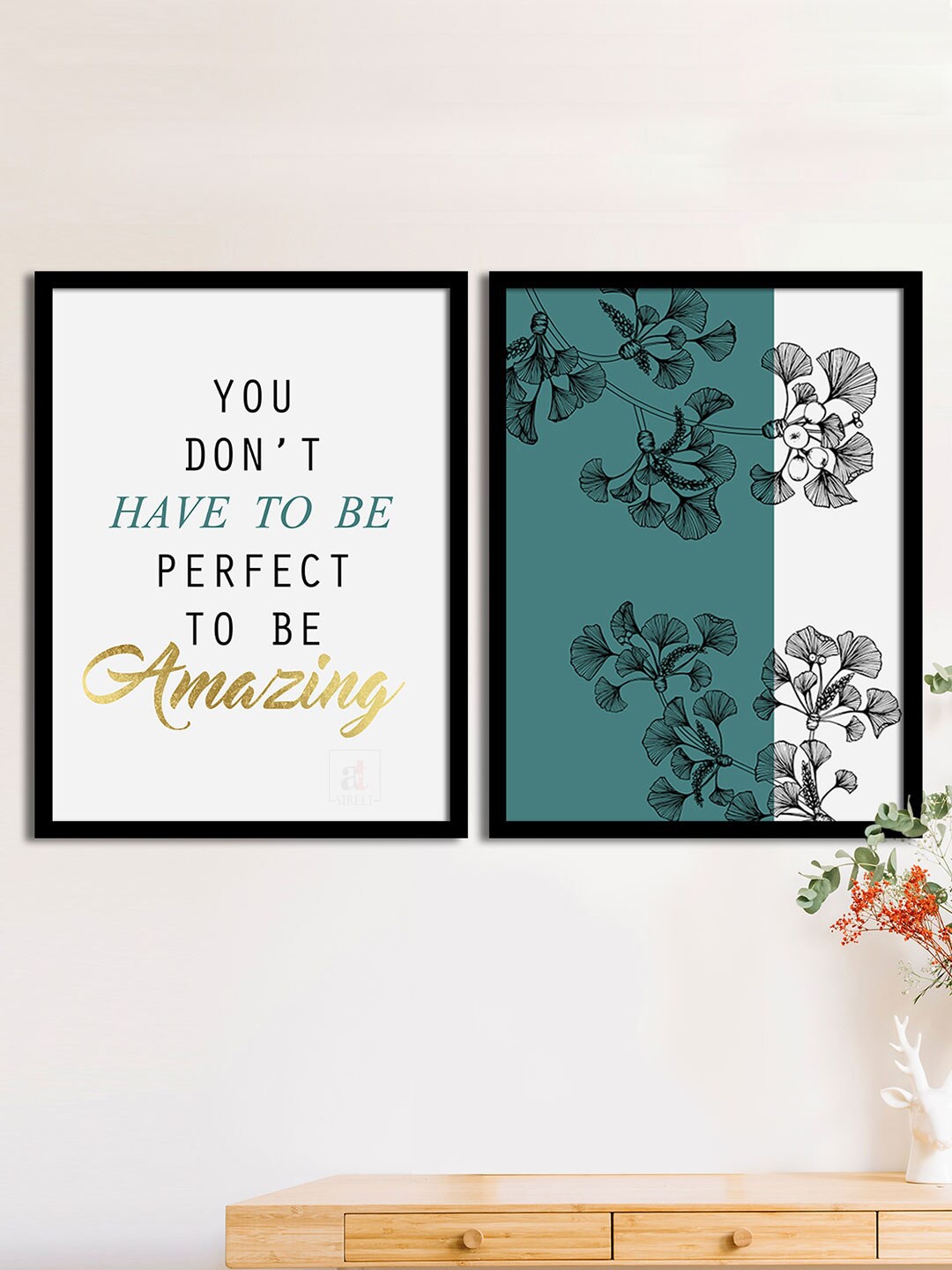 

Art Street Set Of 2 White & Teal Green Amazing Matte Printed Wall Arts