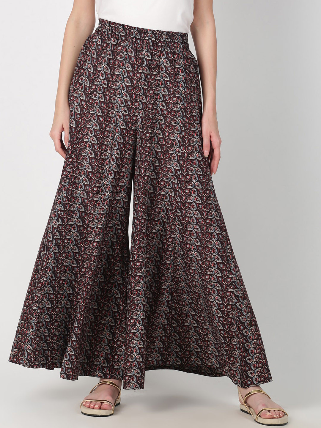 

Saffron Threads Women Brown & Blue Printed Flared Palazzos