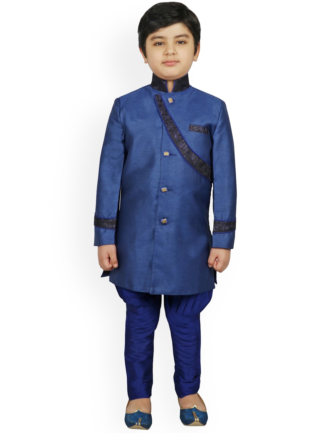 

SG YUVRAJ Boys Blue Solid Sherwani with Pyjamas