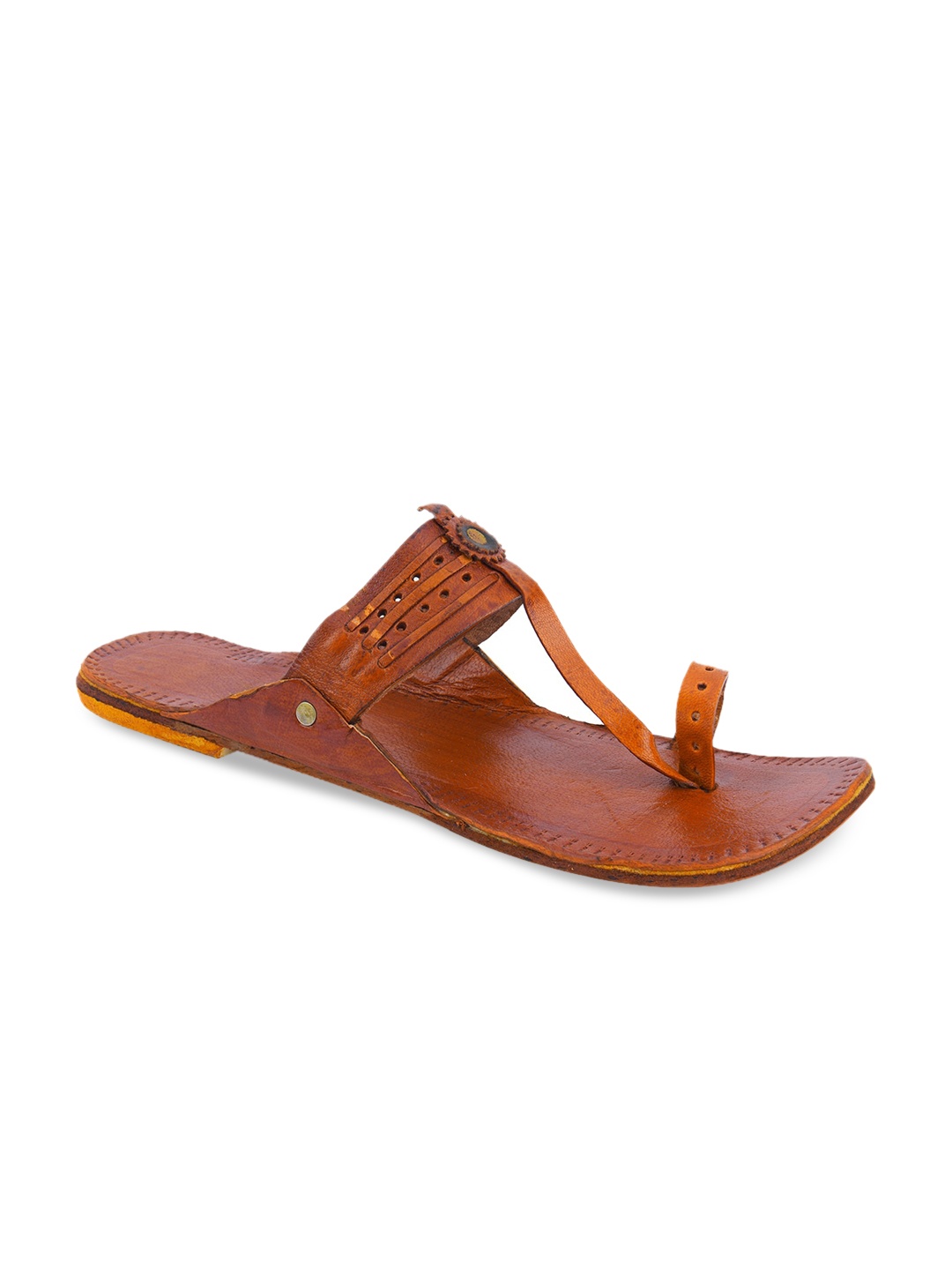 DESI COLOUR Women Tan Solid Leather One Toe Flats