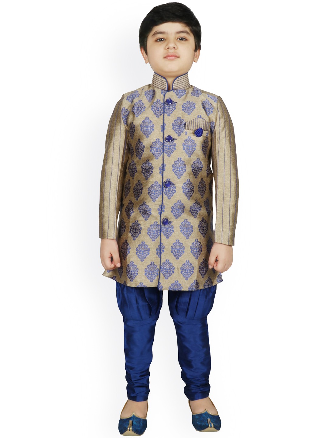 

SG YUVRAJ Boys Blue & Beige Printed Raw Silk Kurta with Churidar