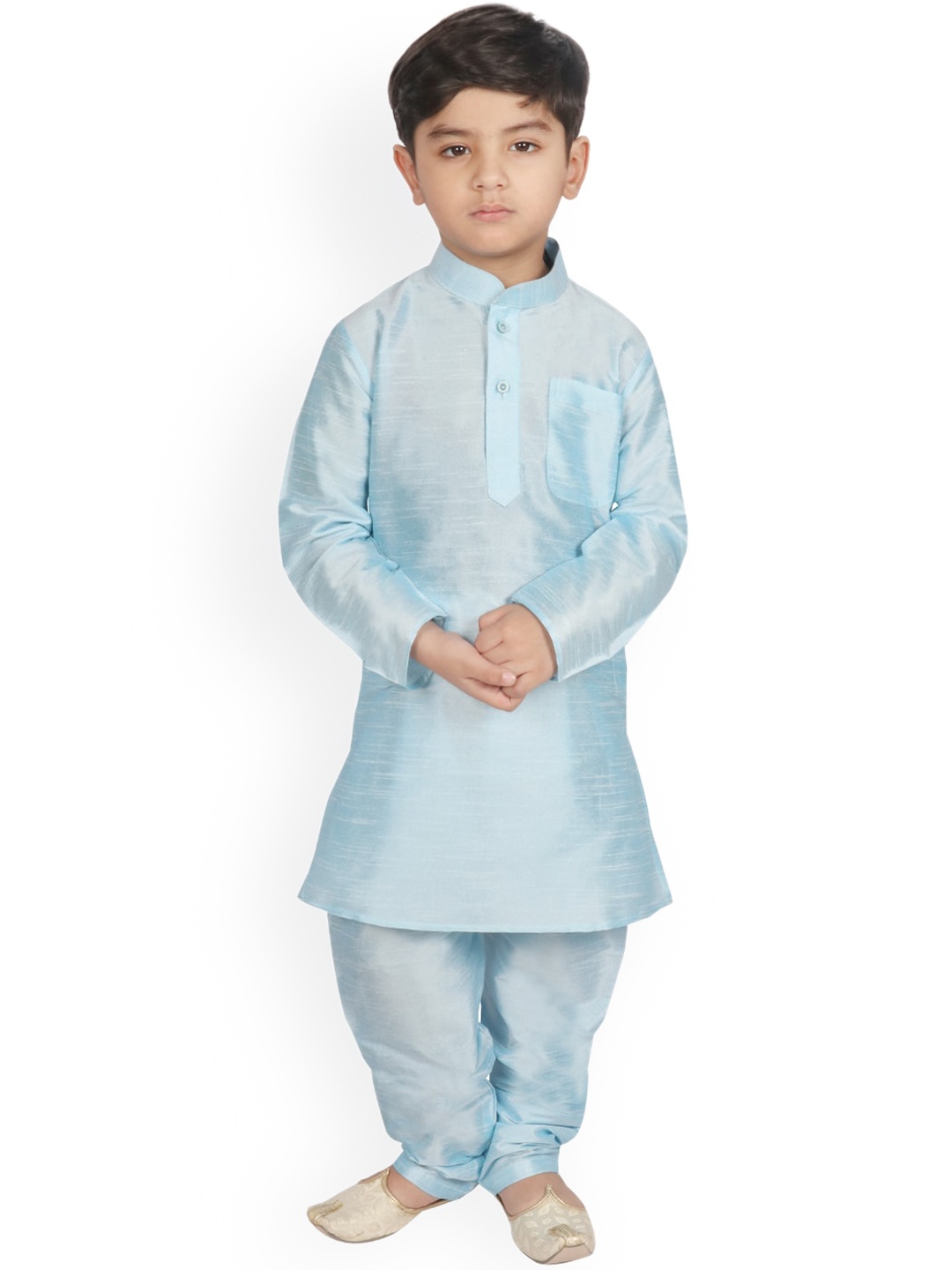 

SG YUVRAJ Boys Turquoise Blue Solid Raw Silk Kurta with Pyjamas