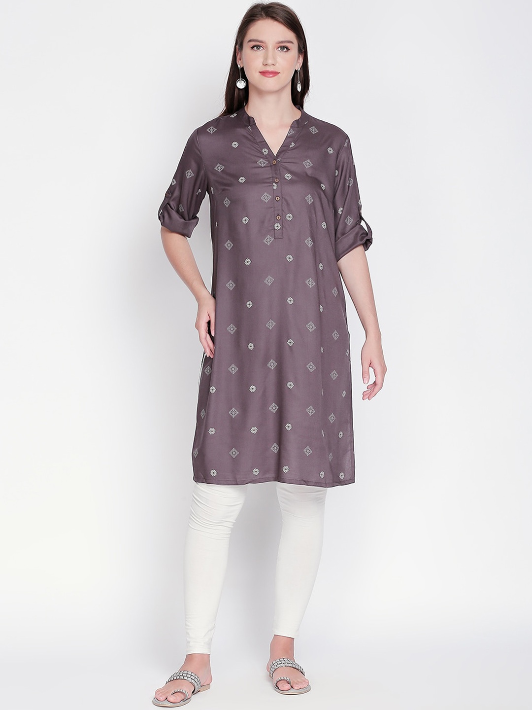 

RANGMANCH BY PANTALOONS Women Taupe Woven Design Straight Kurta