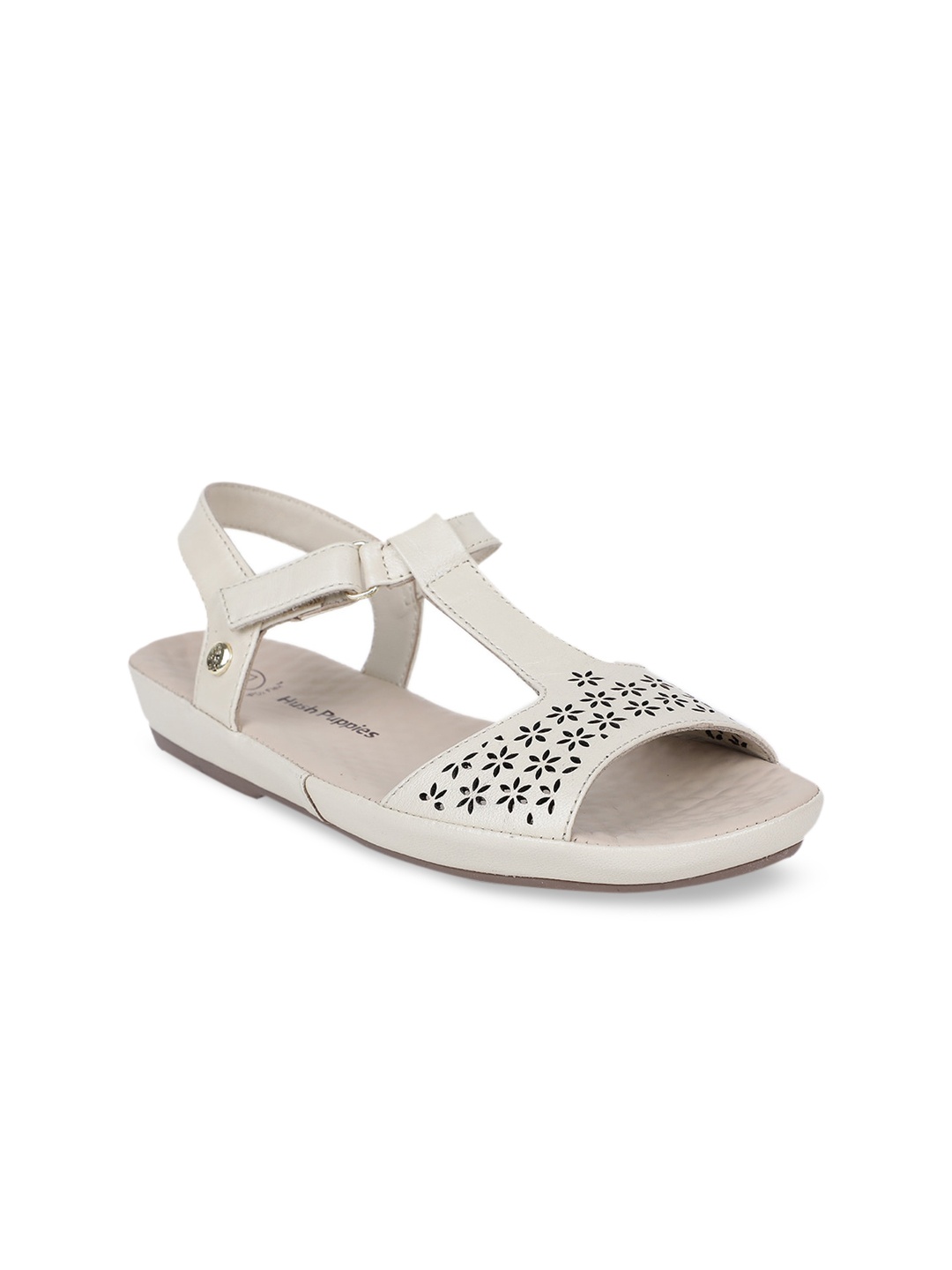 Hush Puppies Women Beige Solid Leather Open Toe Flats