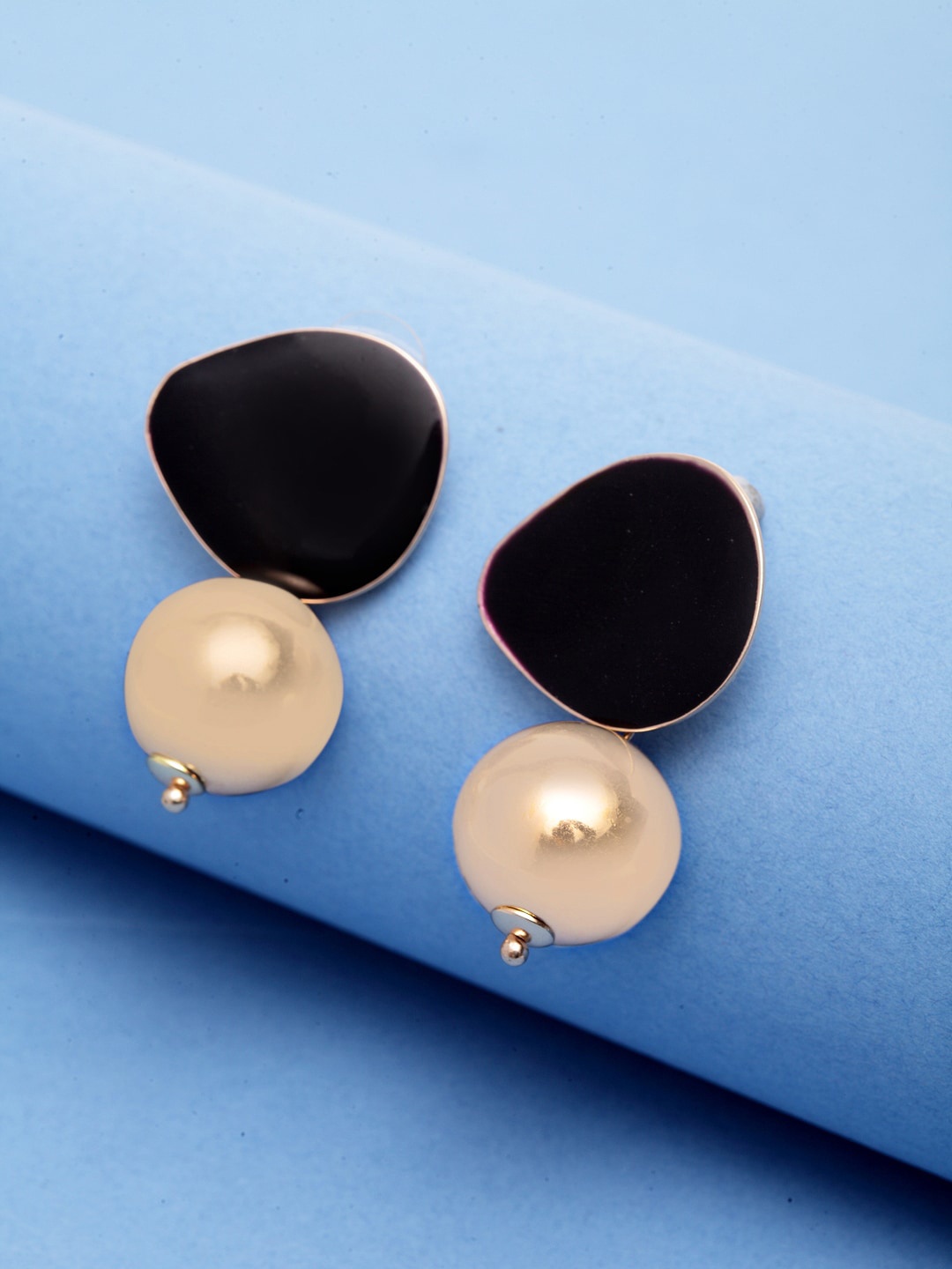 

Madame Black & Rose Gold-Plated Contemporary Drop Earrings