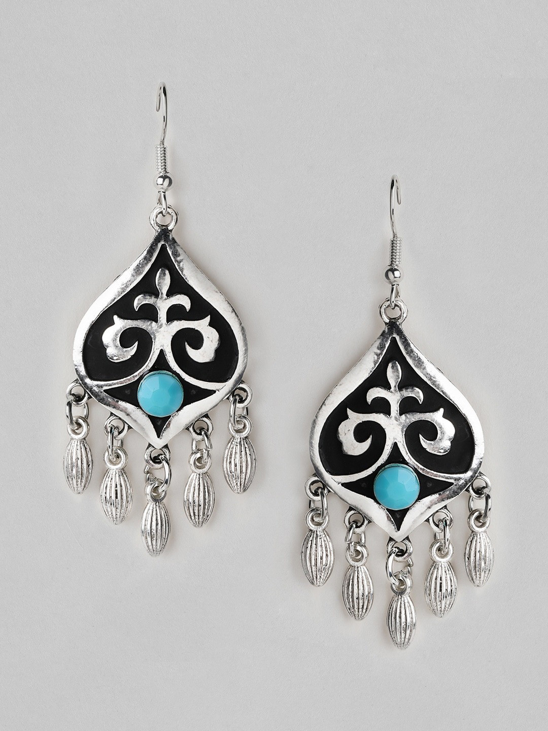 

TOKYO TALKIES X rubans FASHION ACCESSORIES Silver-Toned & Blue Handcrafted Drop Earrings