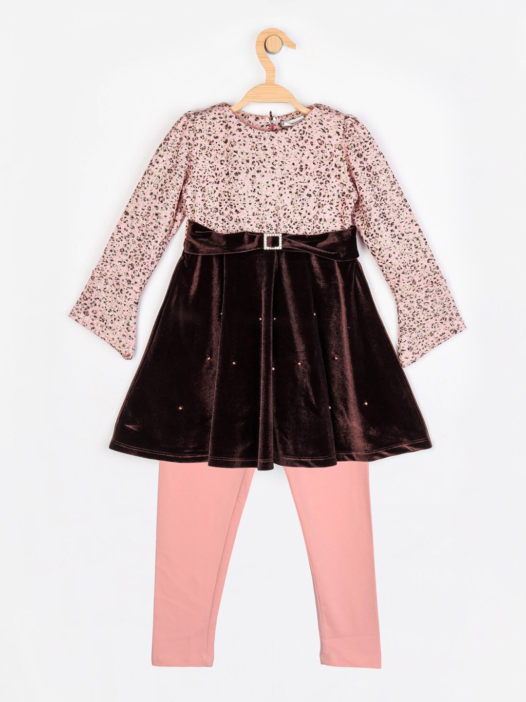 

Peppermint Girls Brown & Pink Printed Tunic with Leggings