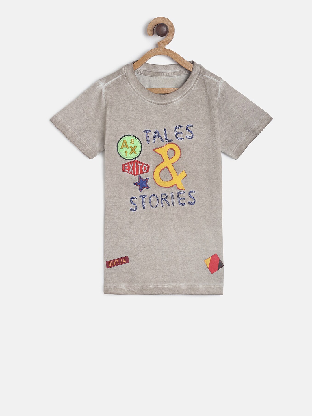 

TALES & STORIES Boys Beige & Yellow Embroidered Round Neck T-shirt