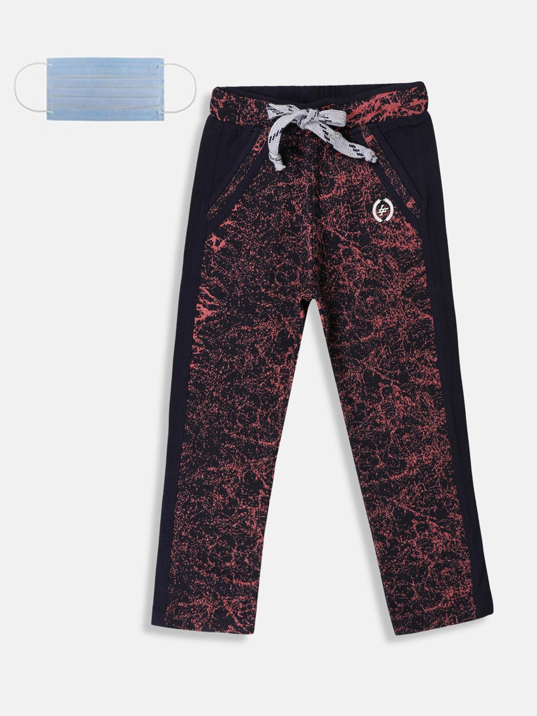 

Lil Tomatoes Boys Navy Blue Coral-Coloured Printed Straight-Fit Track Pants
