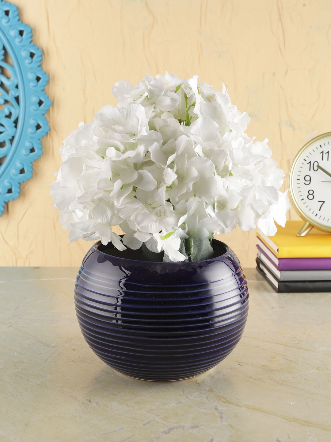 VarEesha Navy Blue Striped Round Planter