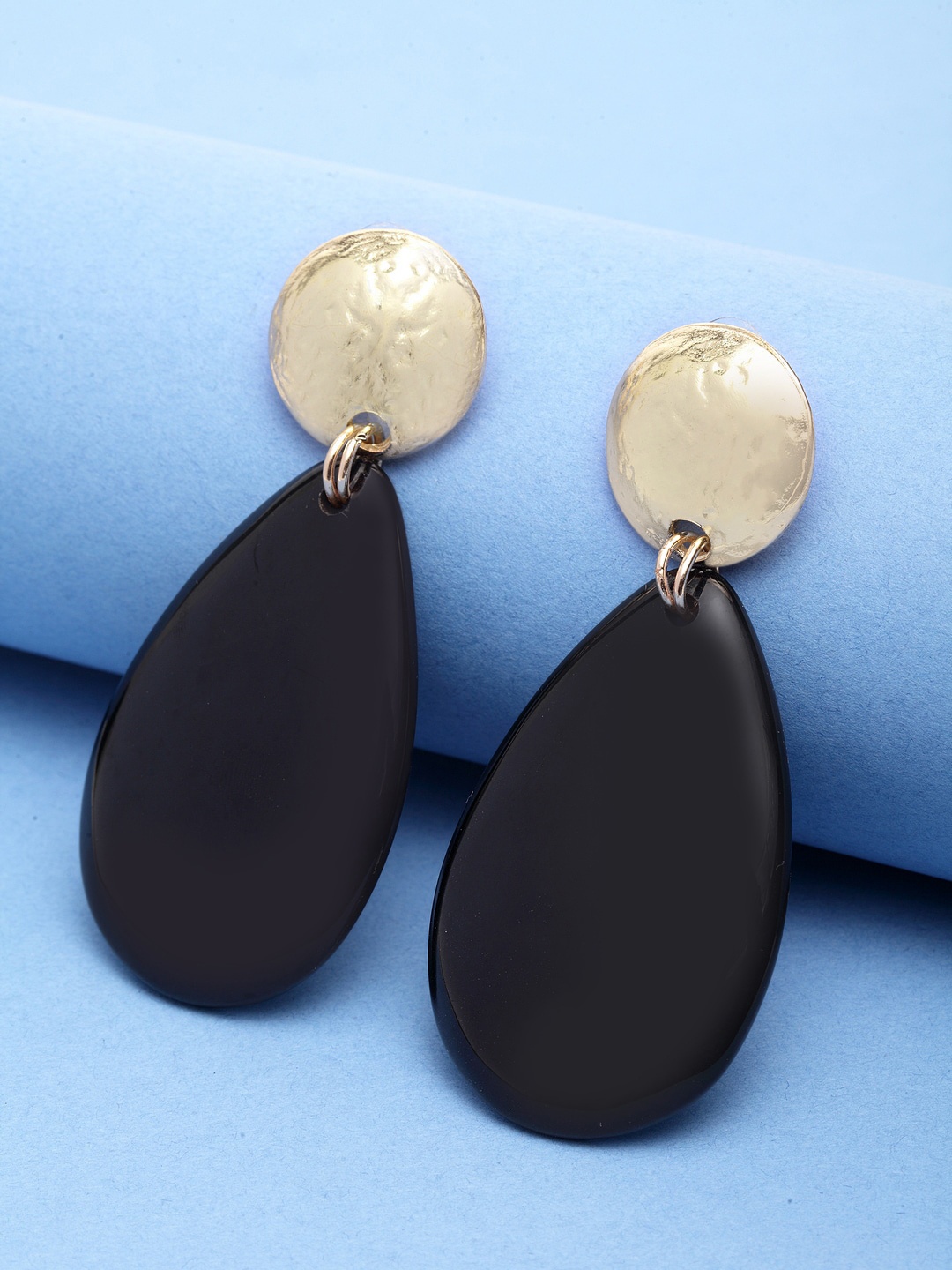 

Madame Gold-Plated & Black Teardrop Shaped Drop Earrings