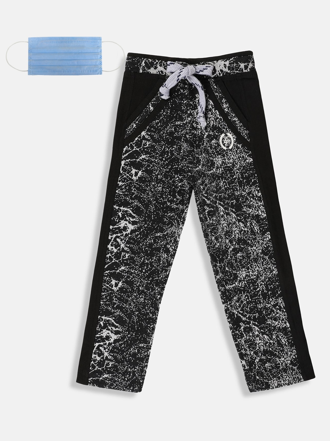 

Lil Tomatoes Boys Black White Printed Straight-Fit Track Pants