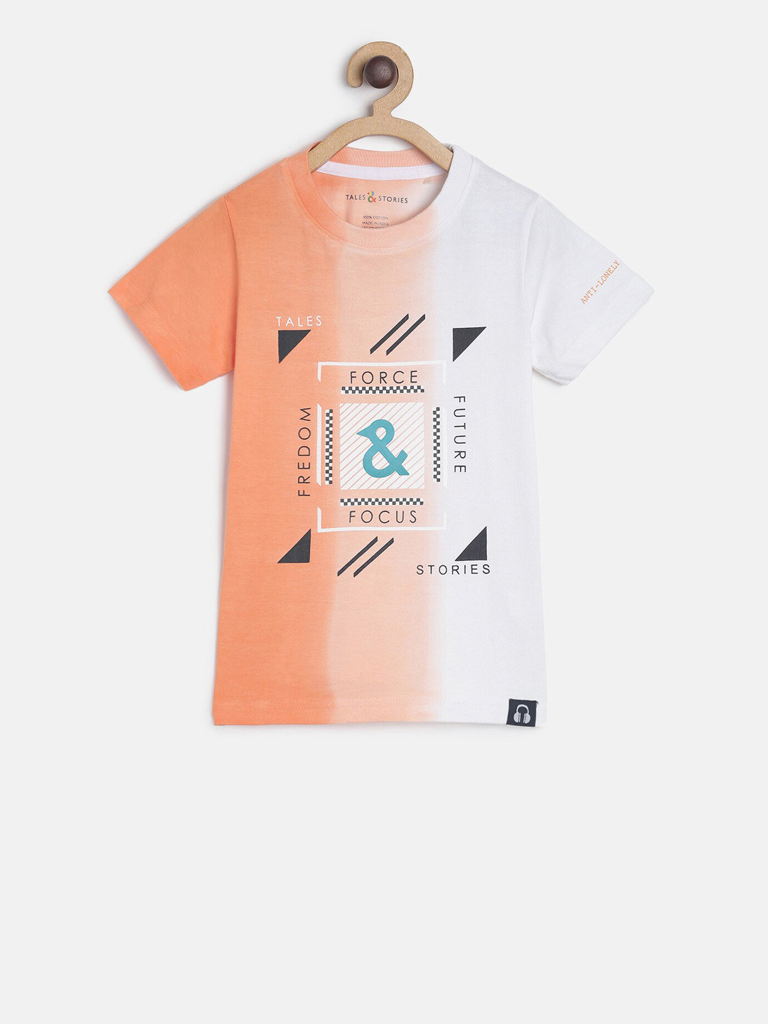

TALES & STORIES Boys Orange & White Colourblocked Round Neck T-shirt