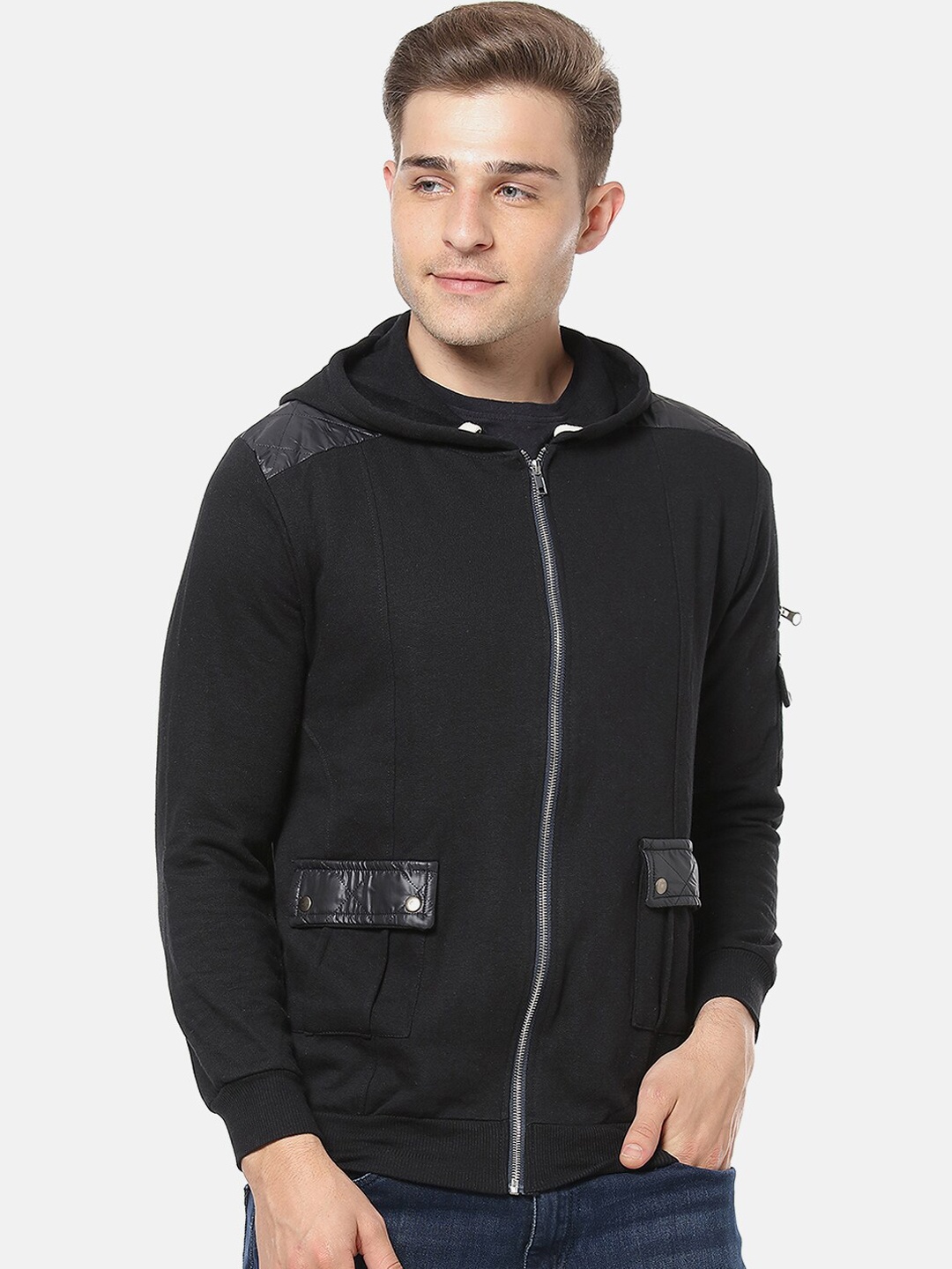 

Campus Sutra Men Black Solid Windcheater Bomber
