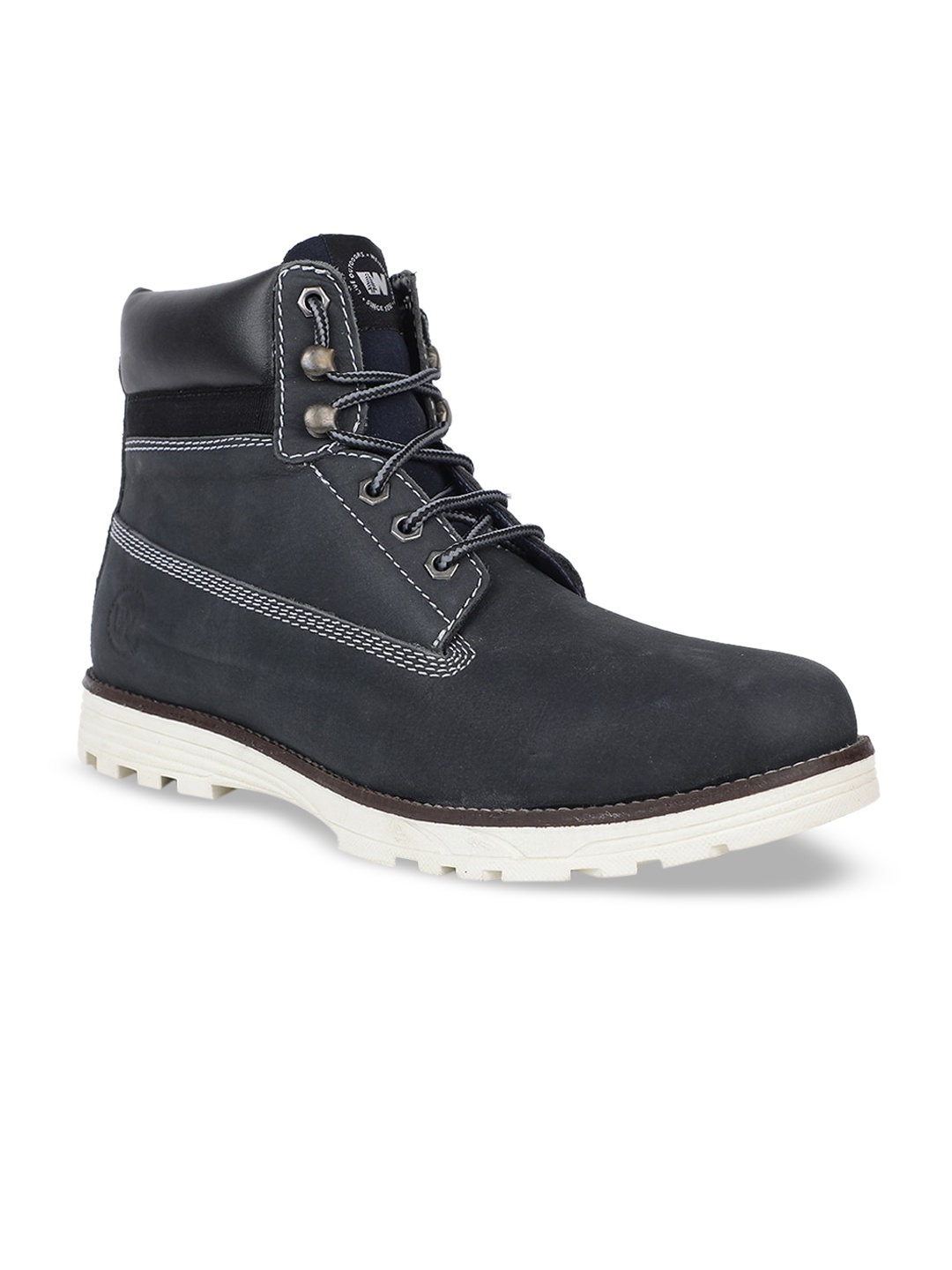 

Weinbrenner Men Navy Blue Solid Leather High-Top Flat Boots