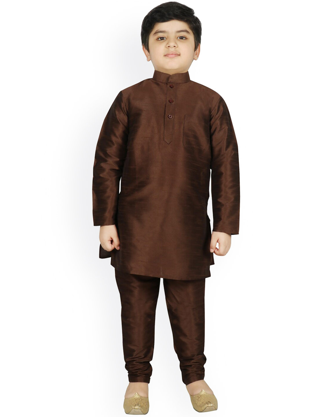 

SG YUVRAJ Boys Brown Solid Raw Silk Kurta with Pyjamas