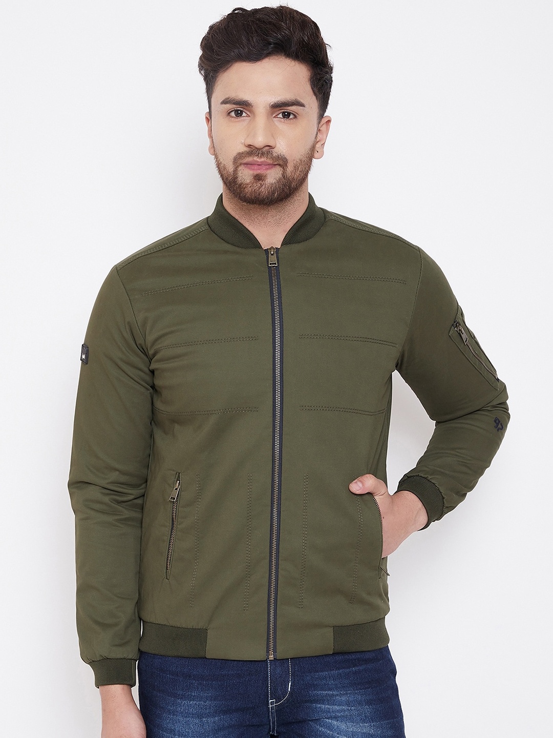 

Spirit Men Olive Green Solid Windcheater Bomber