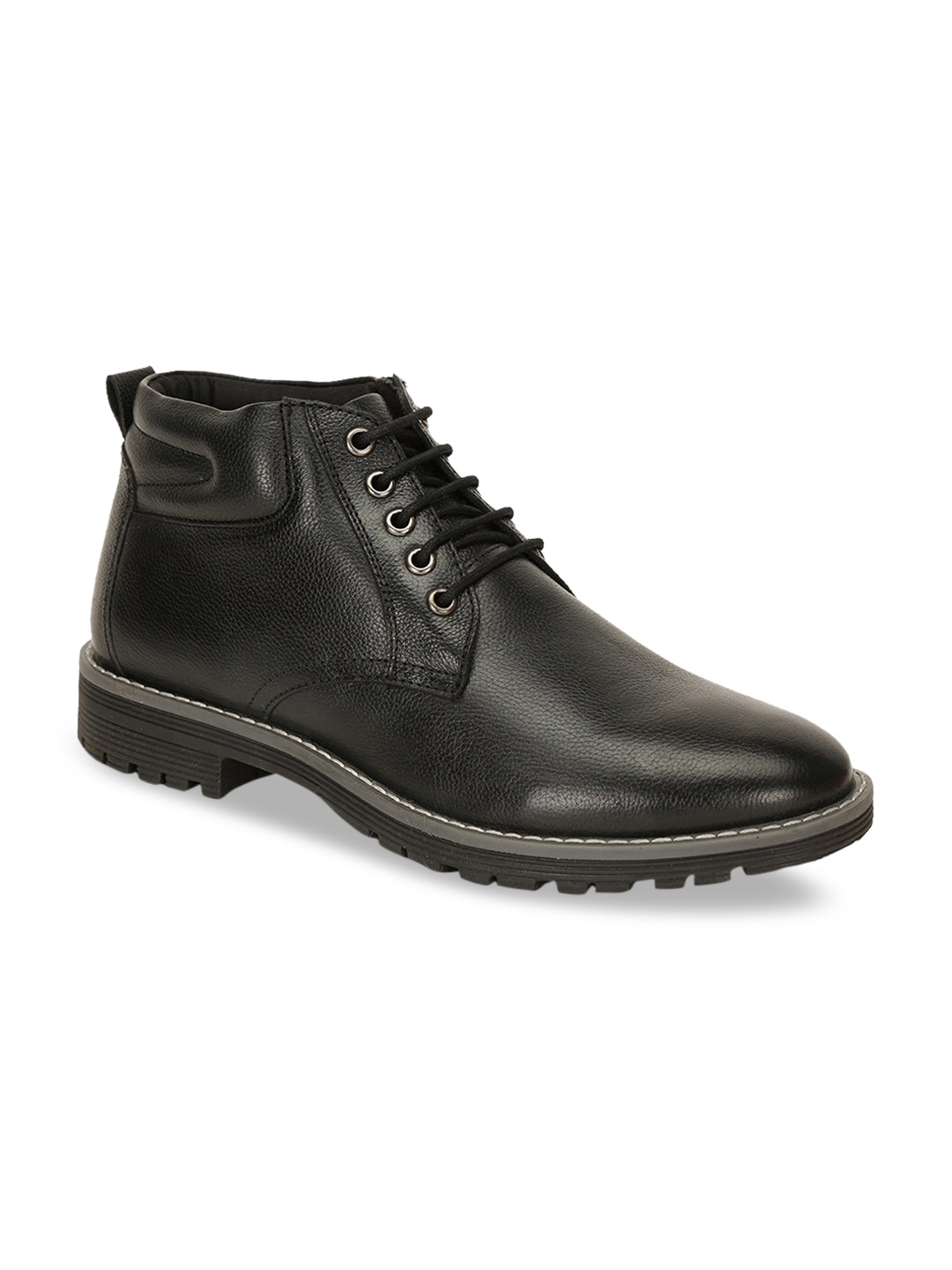 

Bata Men Black Solid Leather Mid-Top Flat Boots