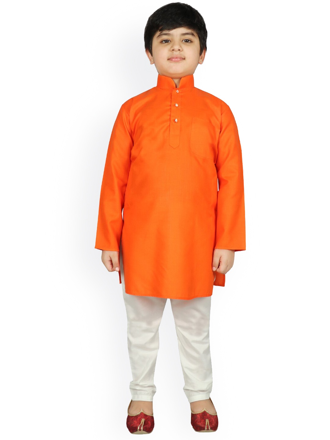 

SG YUVRAJ Boys Orange & White Solid Kurta with Pyjamas