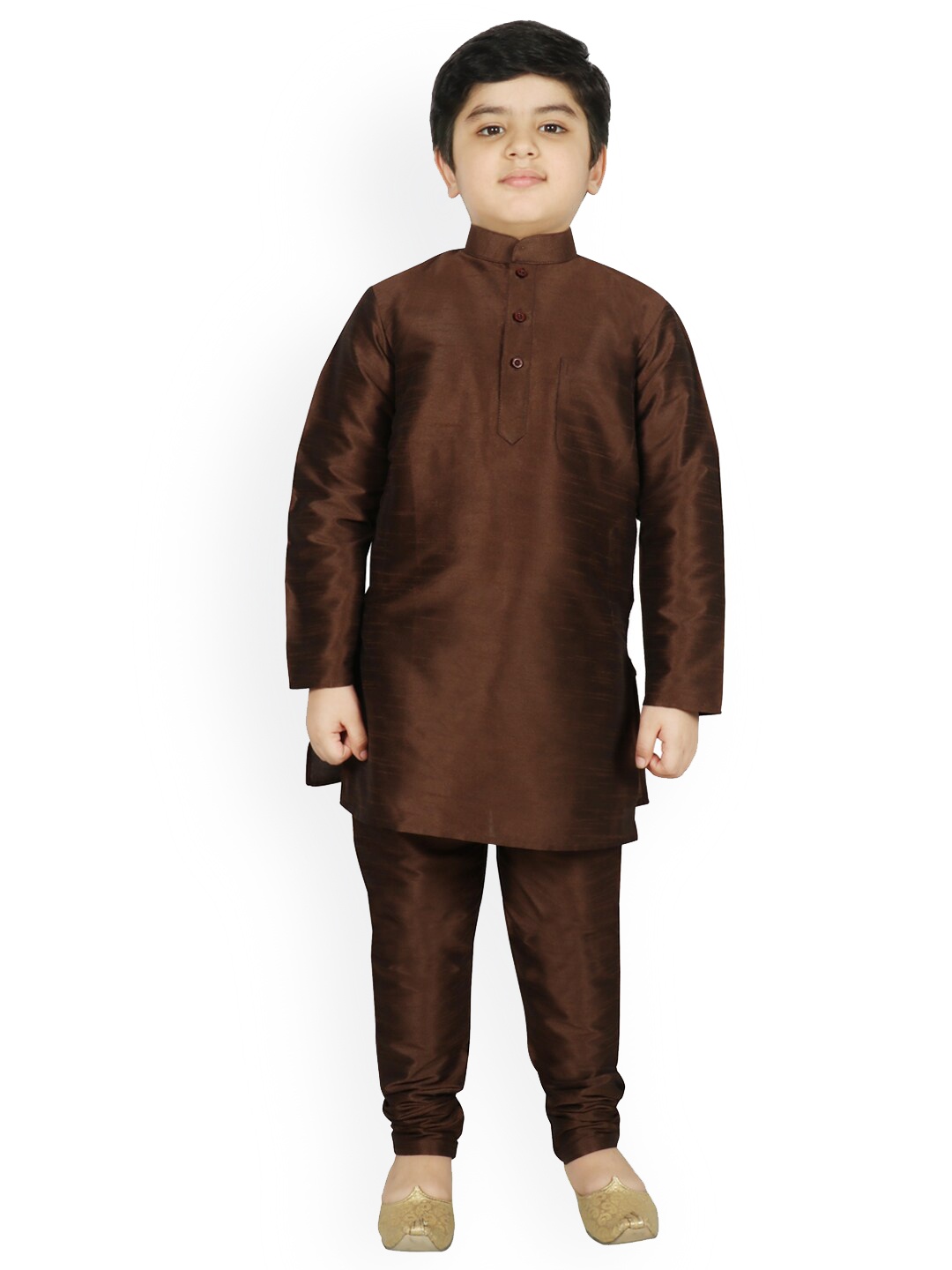 

SG YUVRAJ Boys Brown Solid Raw Silk Kurta with Pyjamas