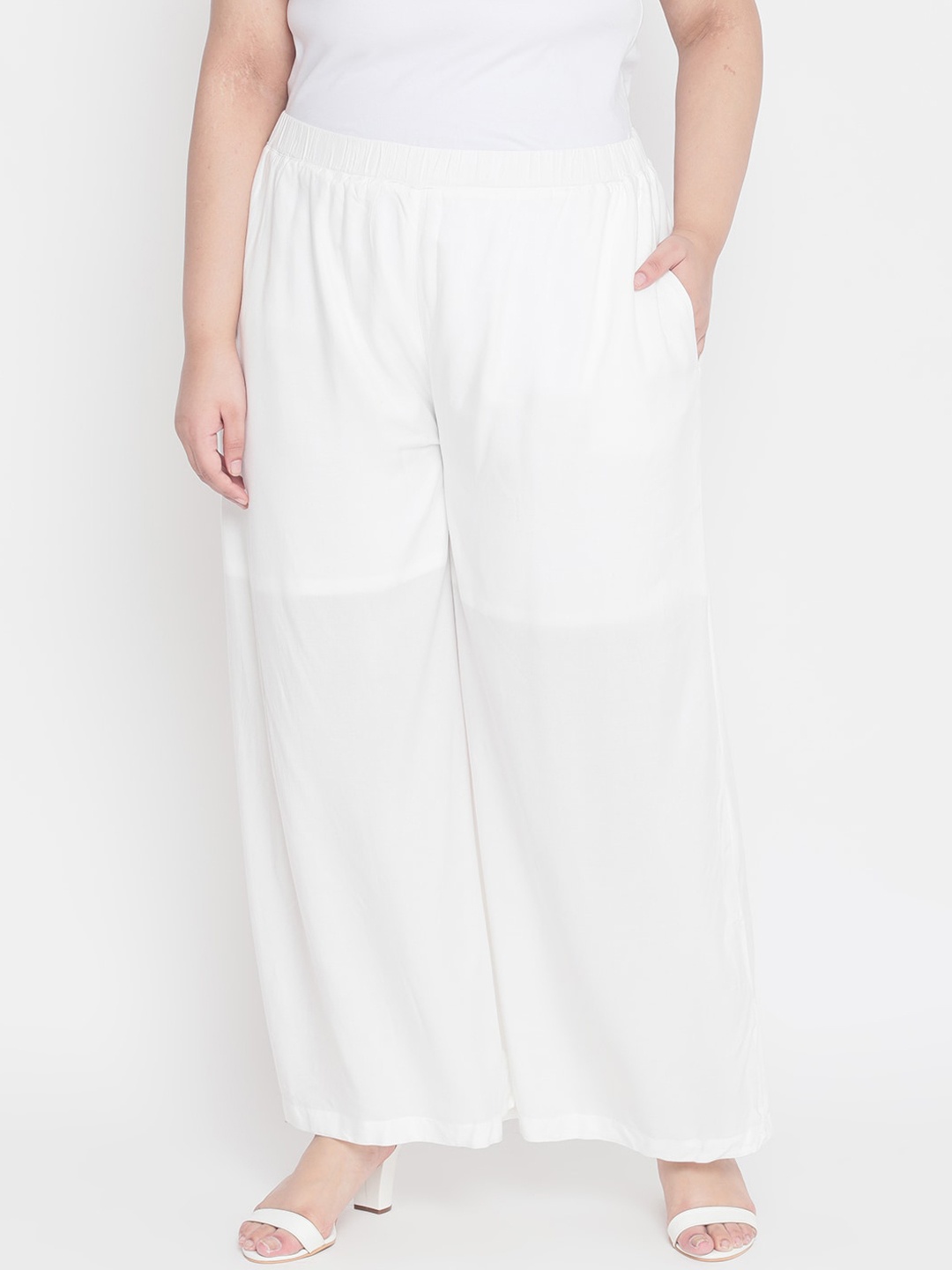 

Amydus Women Plus Size Solid Straight Palazzos, White