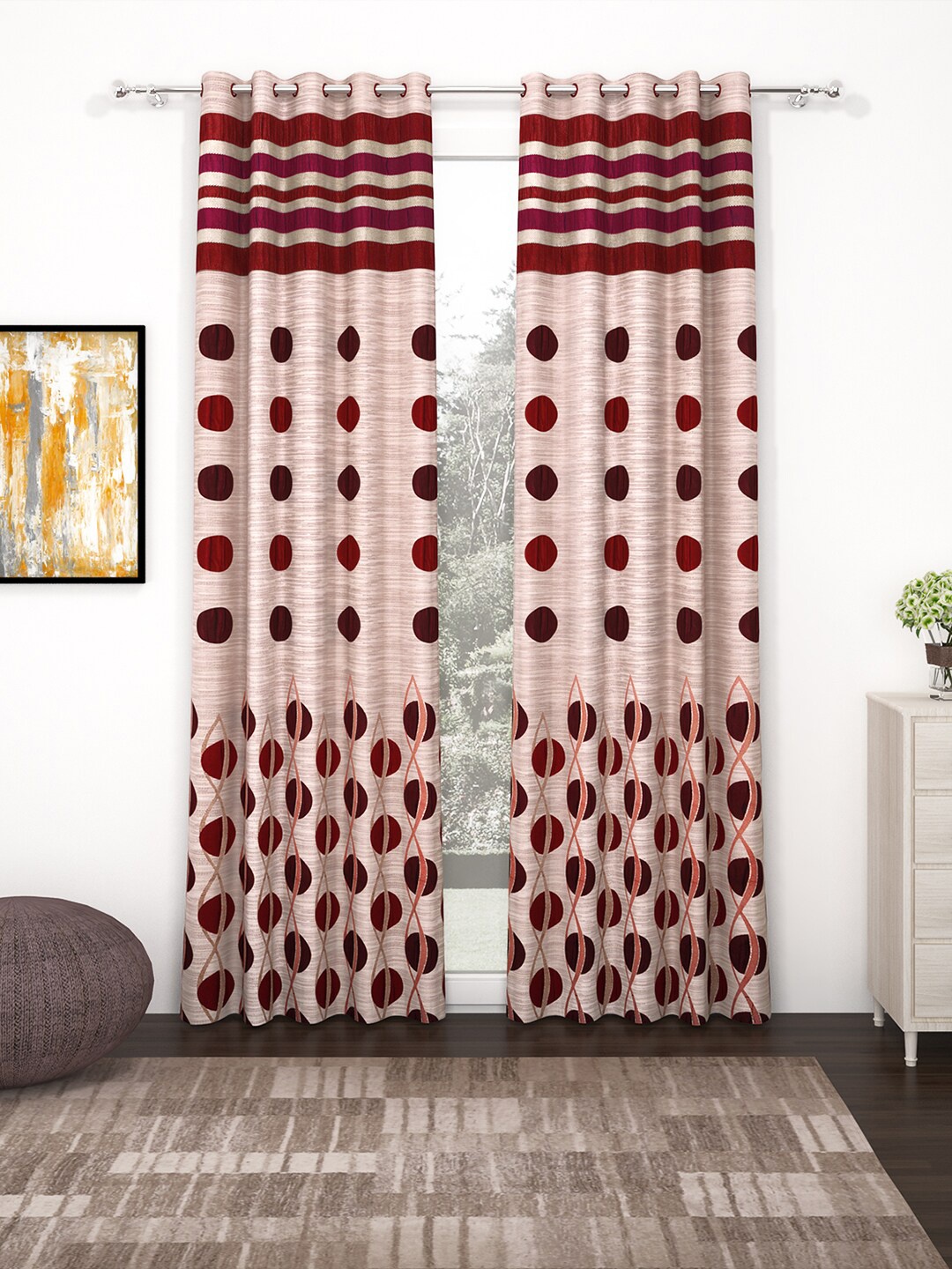 

Story@home Maroon Set of 2 Geometric Jacquard Long Door Curtains