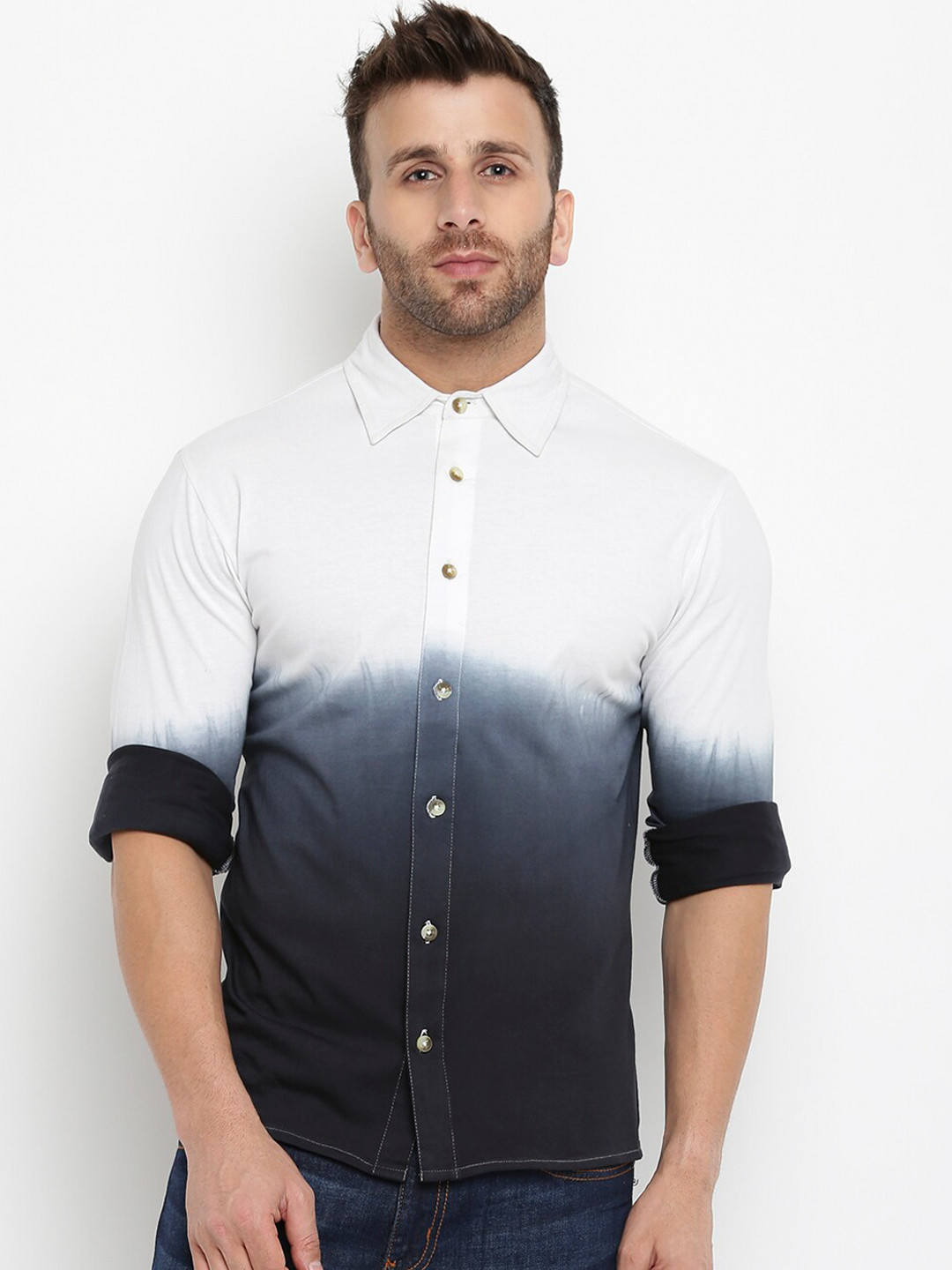 

GRITSTONES Men White & Black Regular Fit Casual Shirt