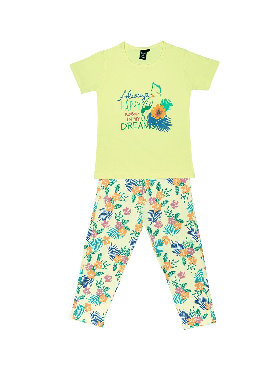 

Todd N Teen Girls Yellow & Blue Floral Printed Night suit