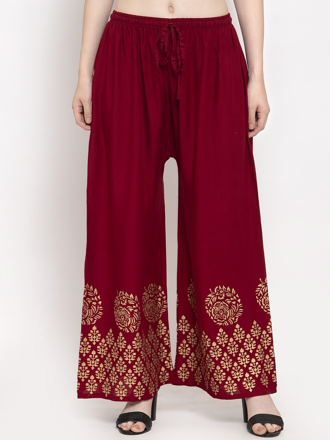 

Clora Creation Women Maroon & Yellow Printed Straight Palazzos