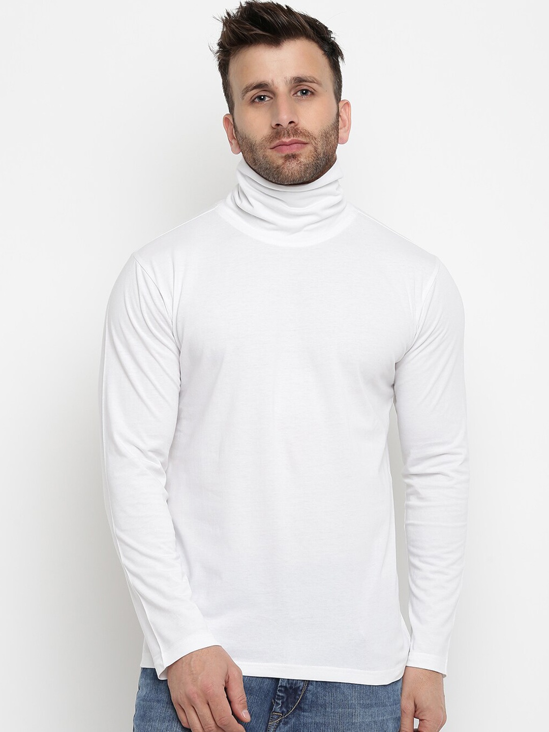 

GRITSTONES Men White Solid High Neck T-shirt